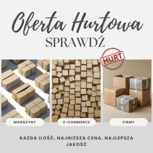 oferta hurtowa, 3 zdj. z różnymi kartonami i napisem